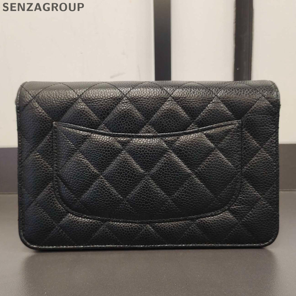 Chanel WOC Black Gold Quilted Calfskin Chain Crossbody Bag Classic