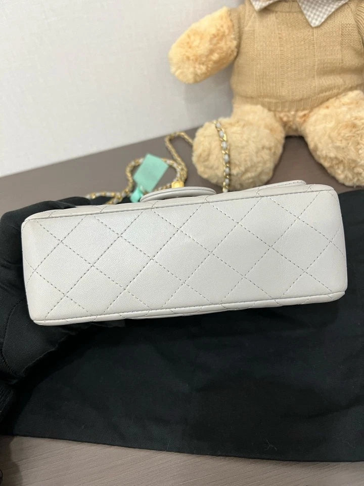 CHANEL Gray CF Handle Mini Leather Top Handle Shoulder Bag For Women