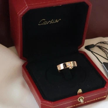 Excellent Cartier Love Classic Ring 18k Rose/Pink Gold 3P Diamonds EU56/US7.5