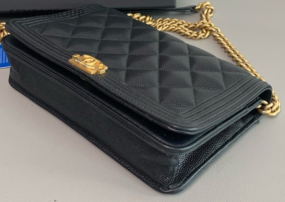CHANEL Leboy Woc Calfskin Chain Shoulder bag Crossbody Black Gold Women Classic