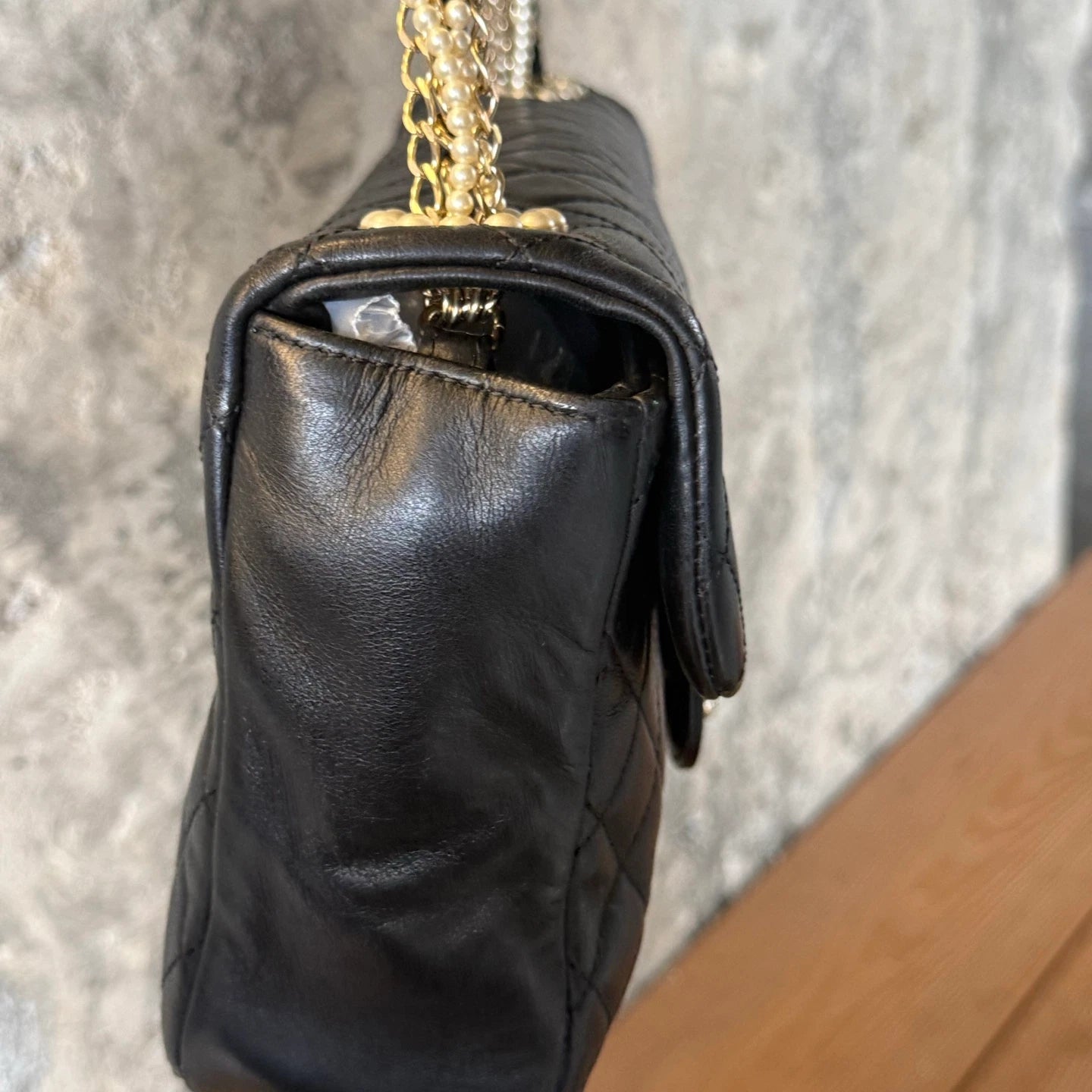 Authentic Chanel Classic Flap Chain Top Handle Bag Black Gold Hardware