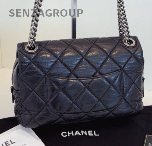 Chanel Classic Flap Chain Shoulder Bag Black Silver Diamond Used Women Fashion