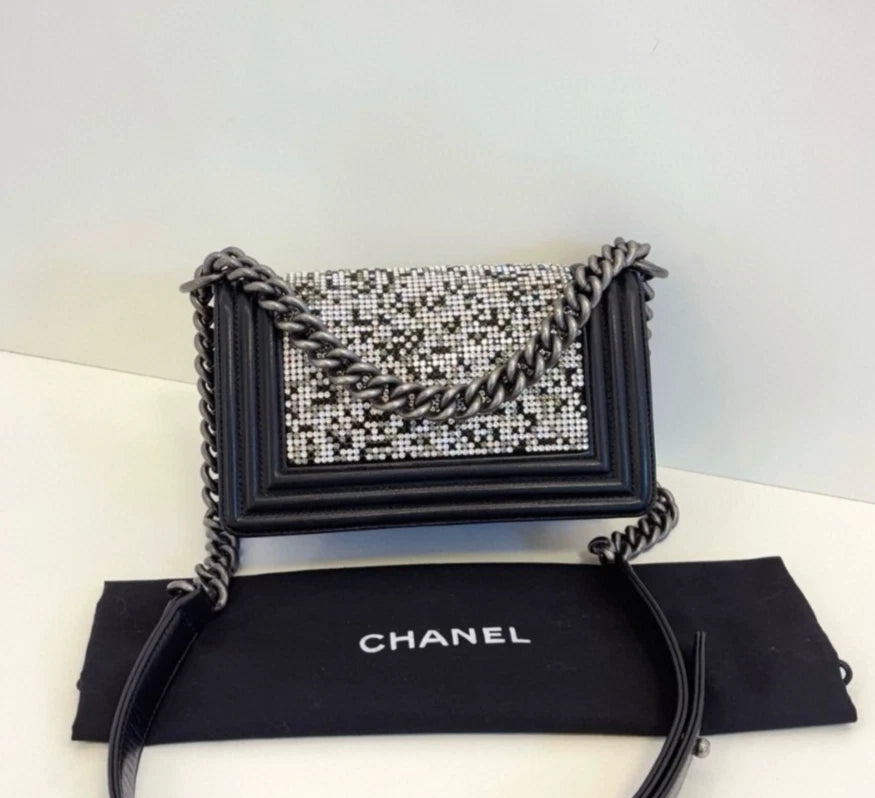 Chanel Leboy PM Shoulder Bag Crossbody Bag Push Lock Silver Women