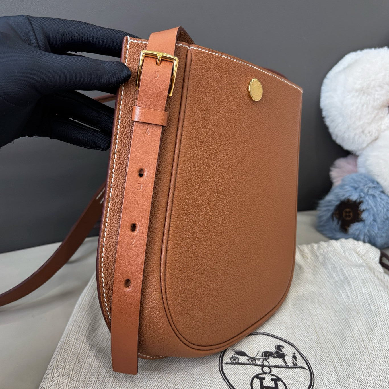 Hermes Perspective Cavaliere 2Way Shoulder Crossbody Brown Gold Women Classic
