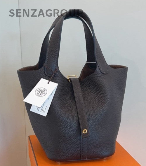 Hermes Picotin18 TC Leather Silver Hardware Tote Bag Black Used Women Classic