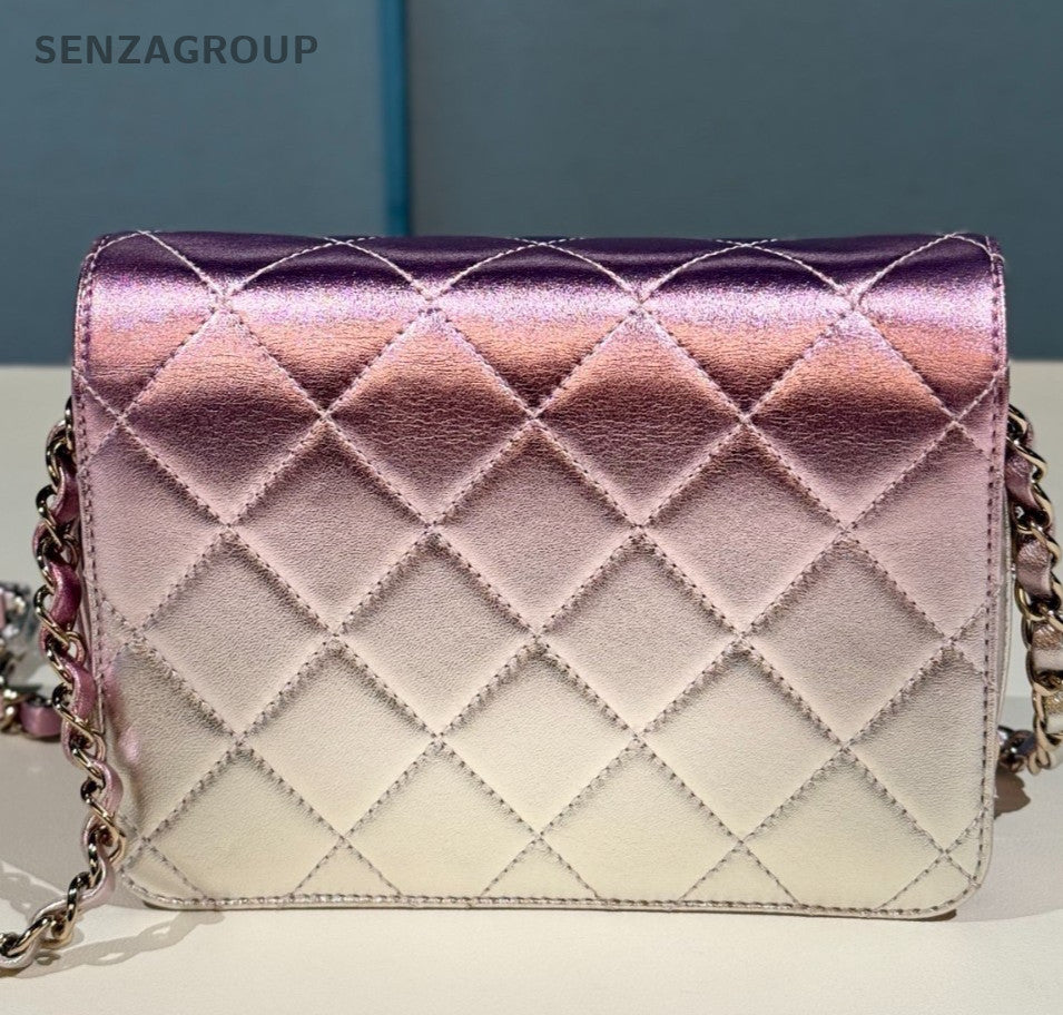 Chanel Classic Flap Mermaid Pink Silver Gradient Chain Shoulder Crossbody Women