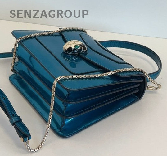 Bvlgari Serpenti Forever Accordion Top Handle Shoulder Crossbody Bag Blue Women