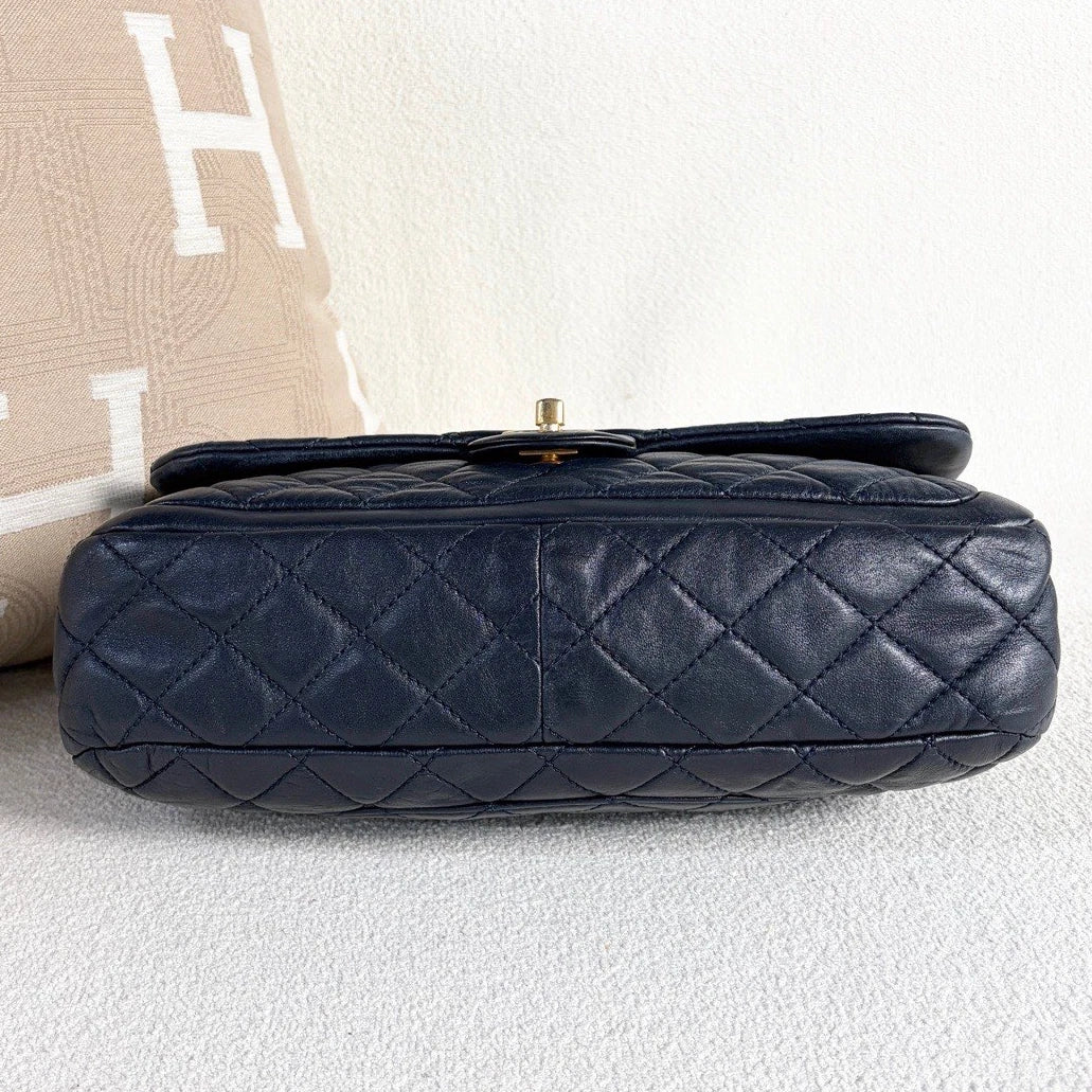 Chanel Classic Flap Chain Lambskin Shoulder Crossbody Blue Gold Women Diamond