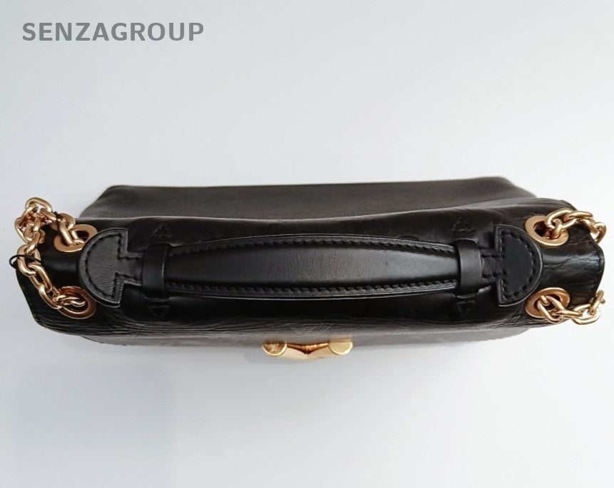 Louis Vuitton Calfskin Chain Black Gold Shoulder Bag Used Women Classic Fashion
