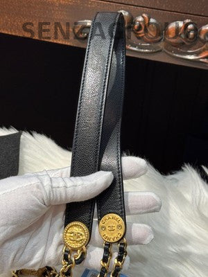 Chanel Quilted Chain Shoulder Crossbody Bag Black Gold Classic Women