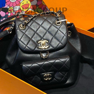 Chanel Duma Small Quilted Black Gold Chain Leather Backpack Women's Classic