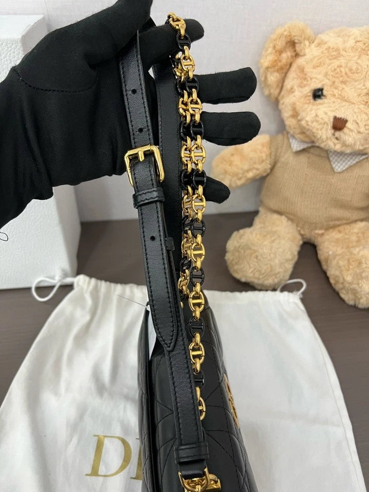 Dior Black Gold Miss Caro Lambskin Chain Bag For Women