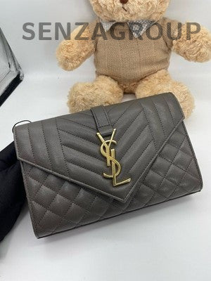 Saint Laurent Envelope Small Chain Shoulder Bag Grey Gold Women's Classic