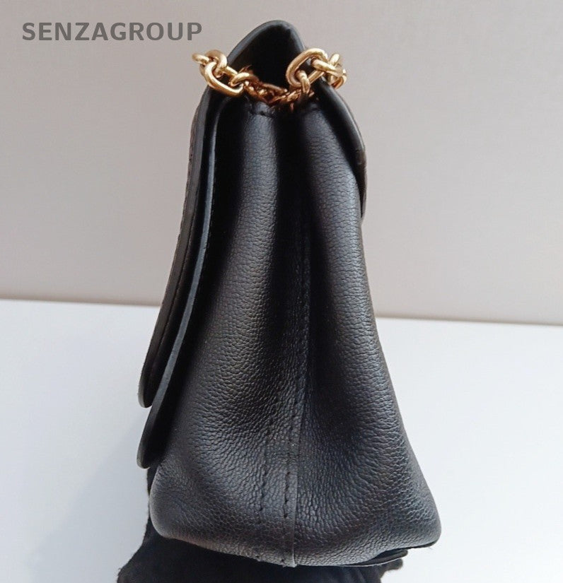 Louis Vuitton Calfskin Chain Black Gold Shoulder Bag Used Women Classic Fashion