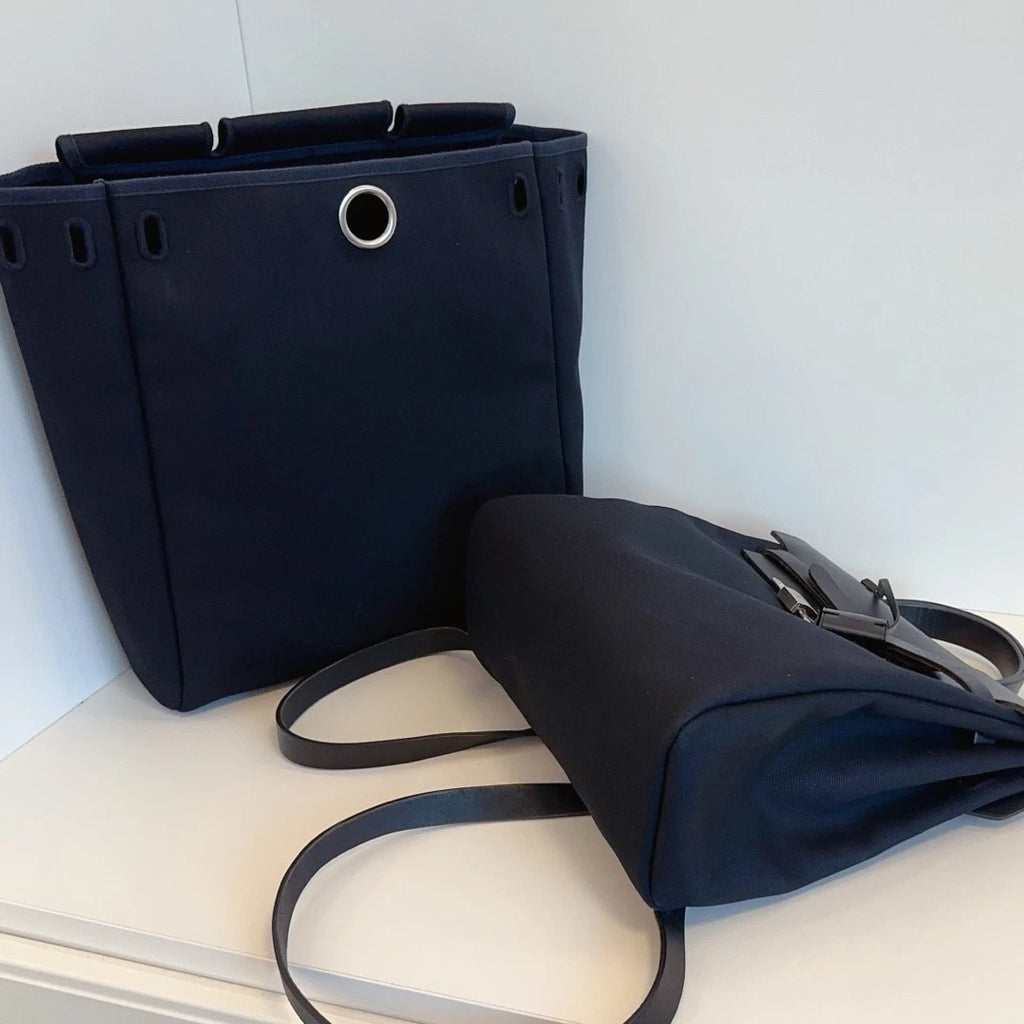 Hermes Herbag Backpack Top Handle Bag Black Silver Women Classic