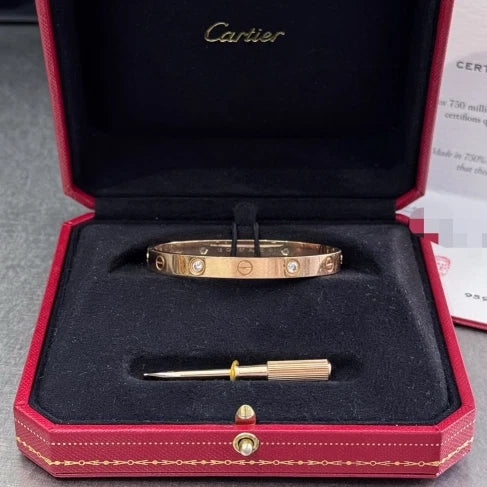 Cartier Love Classic Bracelet 4Diamonds Rose Gold 18k AU750 Double Screw Size16