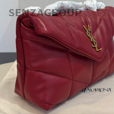 YSL Saint Laurent Puffer Mini Red Lambskin Gold Chain Shoulder Bag