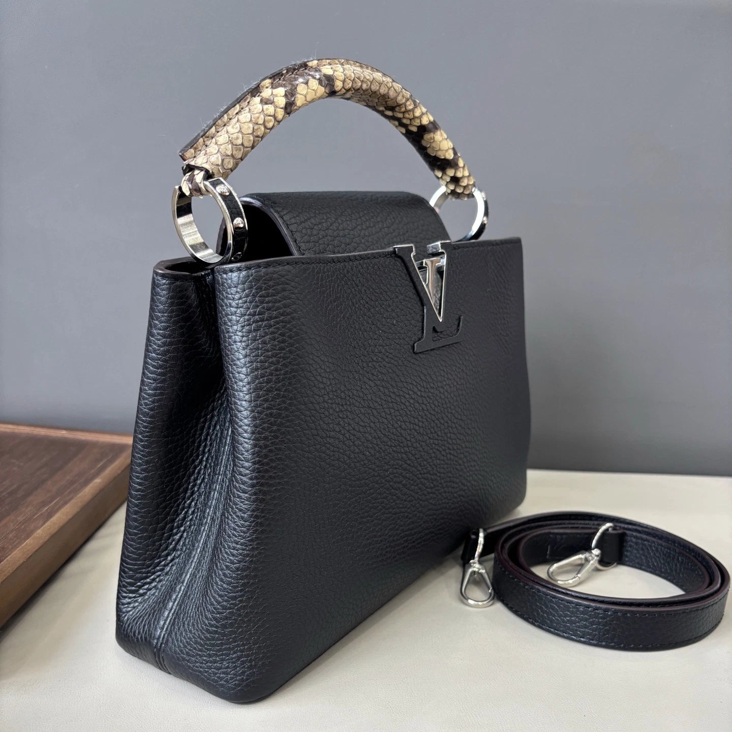 Louis Vuitton Capucines BB Snakeskin Handle Strap Black Handbag Crossbody
