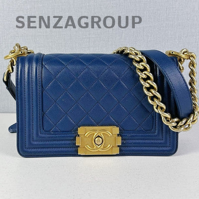 Chanel Le Boy Blue Calfskin Chain Shoulder Crossbody Bag Classic Fashion