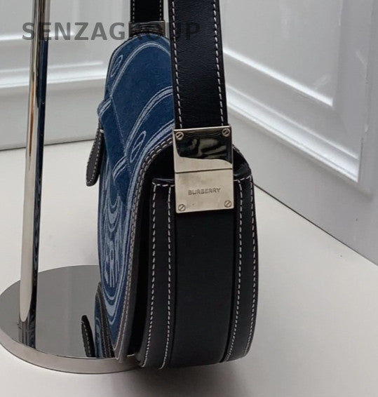 Burberry Olympia Hobo Shoulder Bag Blue Silver Women Classic Fashion