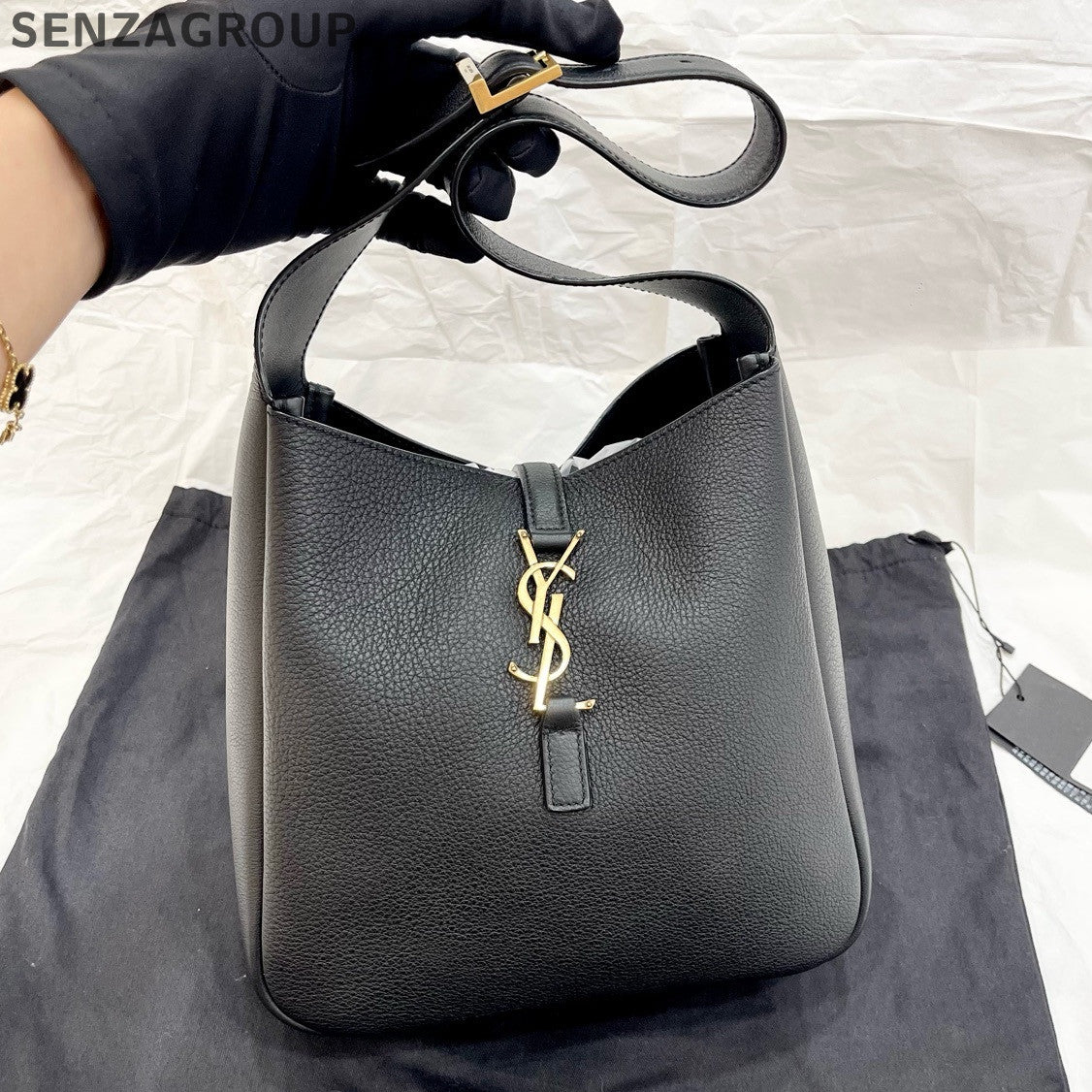 Saint Laurent YSL Soft Black Gold Hobo Small Shoulder Bag Classic Women