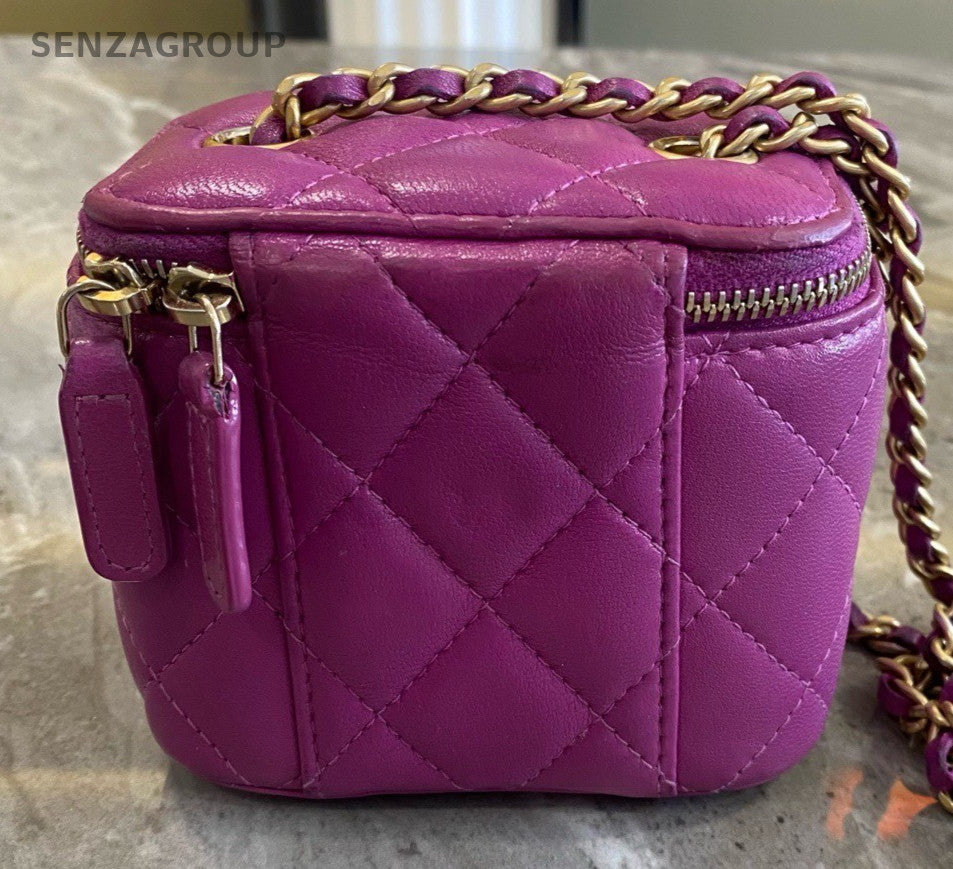 Chanel Lambskin Chain Shoulder Bag Crossbody Purple Gold Women Classic Diamond