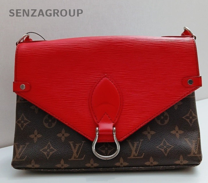 Louis Vuitton Monogram Shoulder Bag Red Brown Silver Women Classic