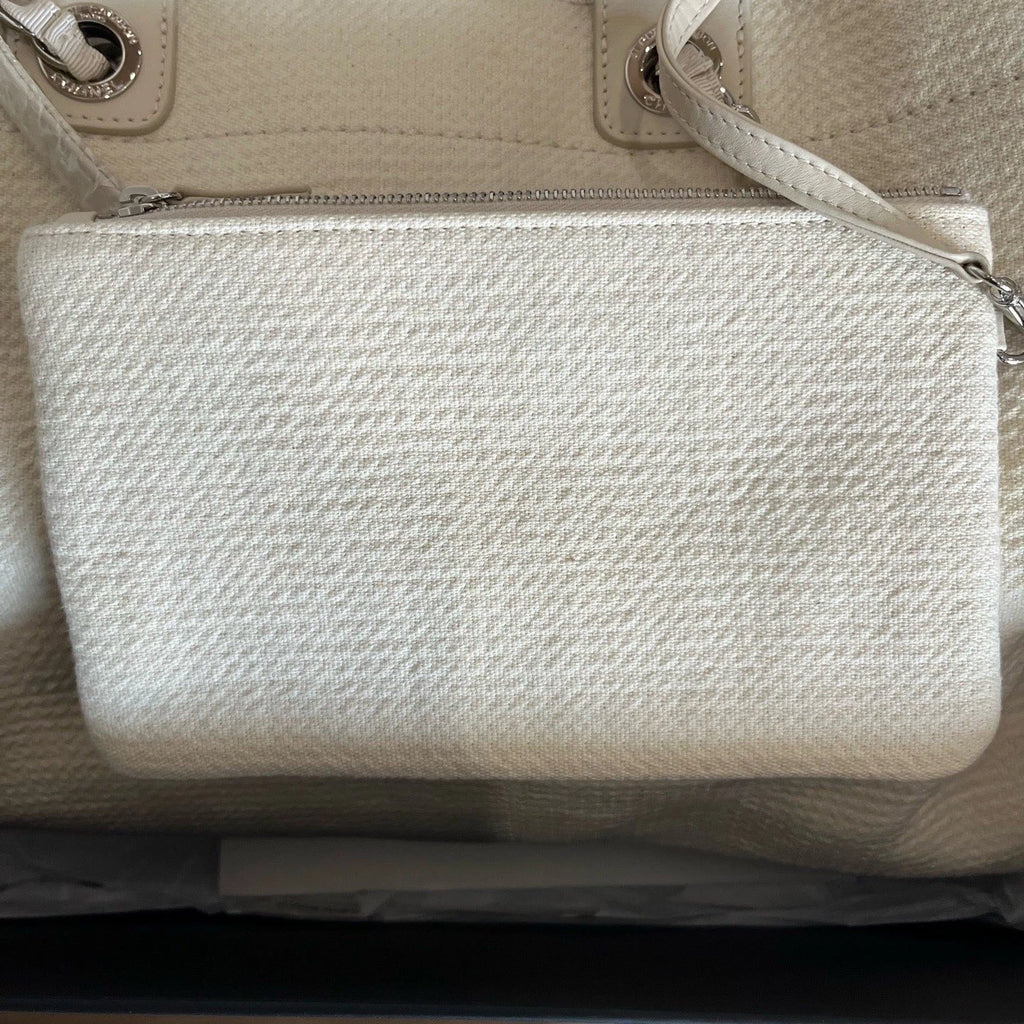 Chanel Canvas Tote Shoulder Bag Shoulder Bag White Women Classic