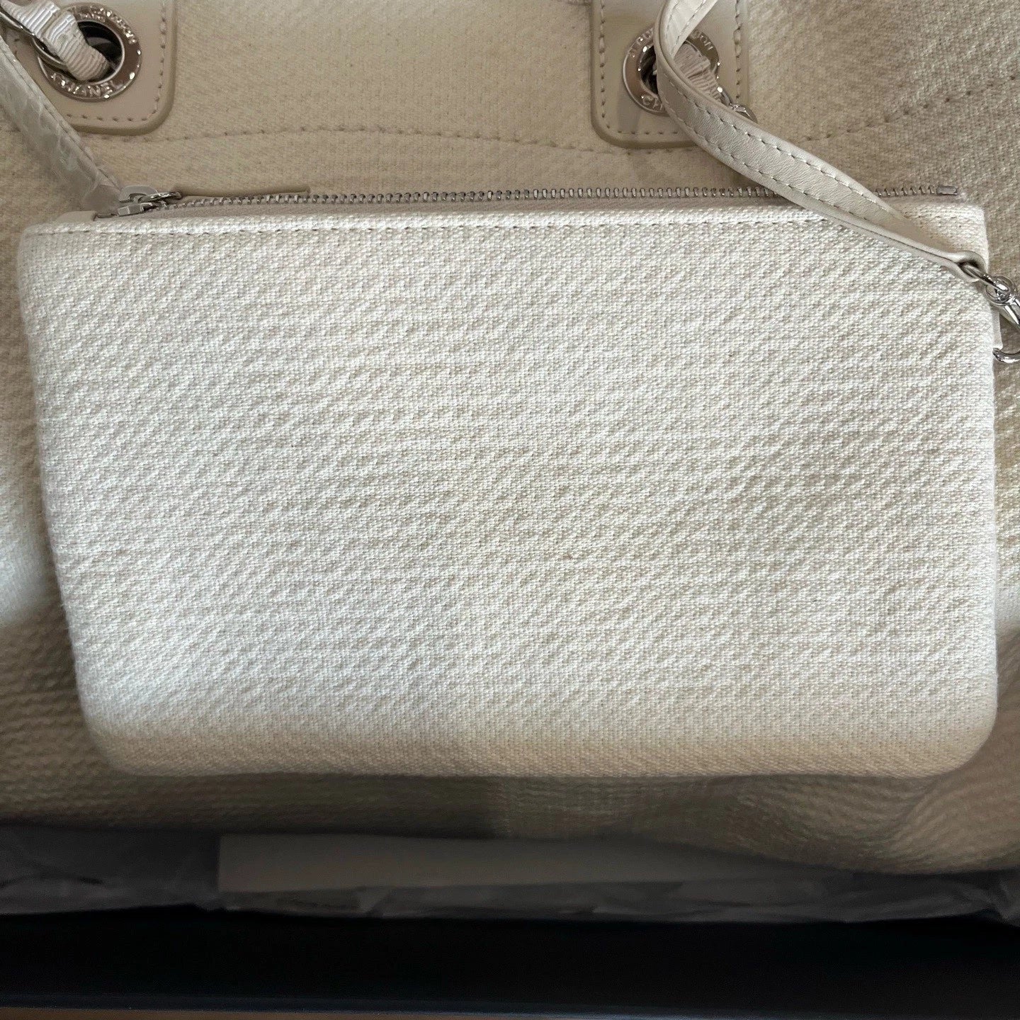 Chanel Canvas Tote Shoulder Bag Shoulder Bag White Women Classic