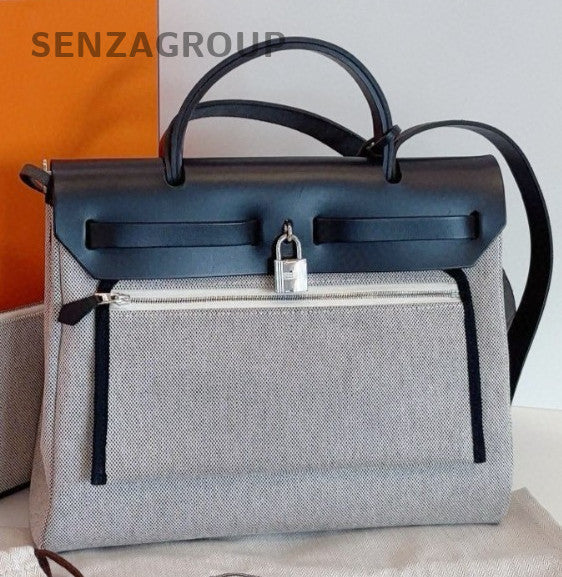 Hermes Herbag31 Top Handle Bag Crossbody Black Gray Silver Used Women Classic