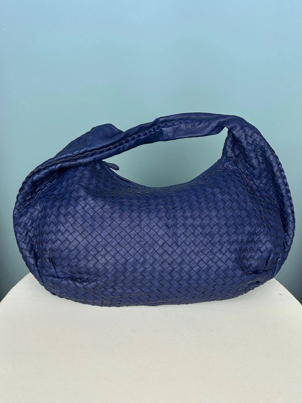 Bottega Veneta Veneta Calfskin Hobo Shoulder Bag Blue Used Women Classic