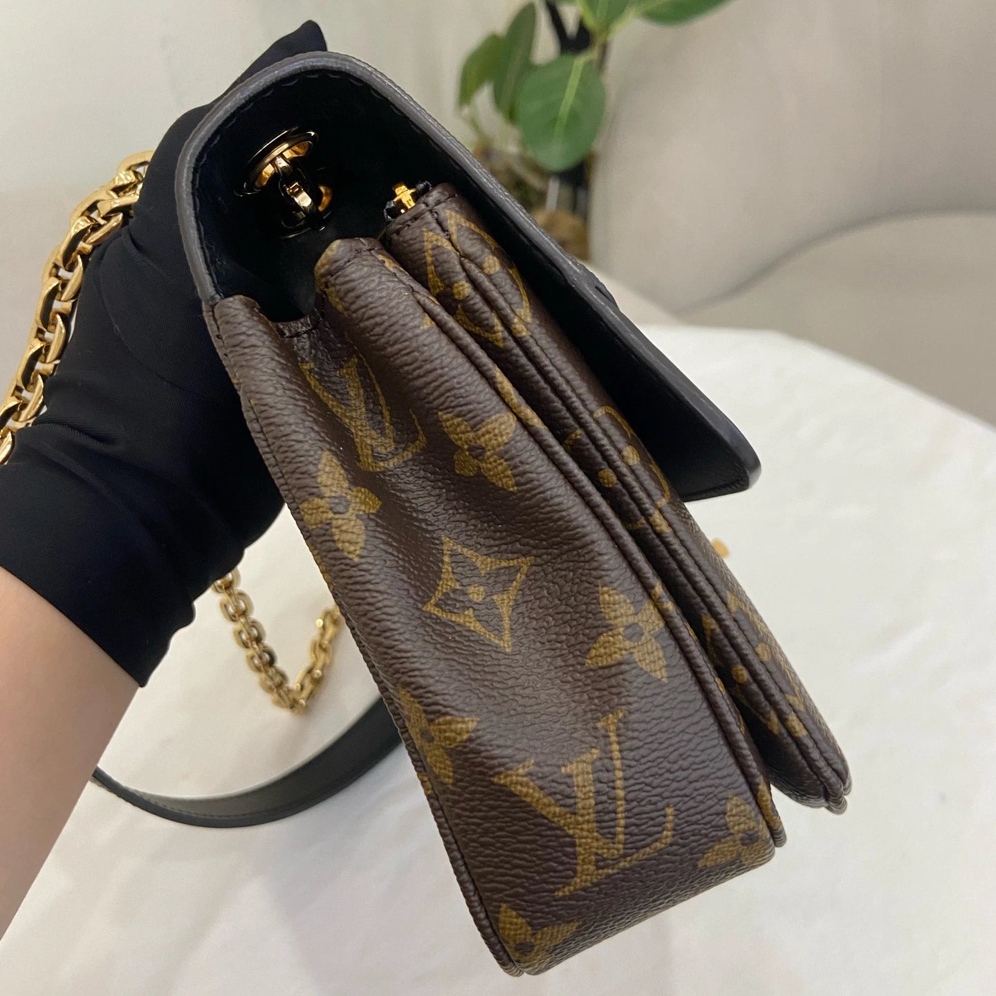 Louis Vuitton Marceau Chain Shoulder Bag Crossbody Brown Gold Women Classic