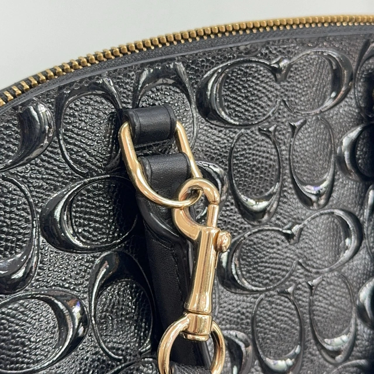 Coach Black Leather Embossed Monogram Crossbody Shoulder Handbag For Women