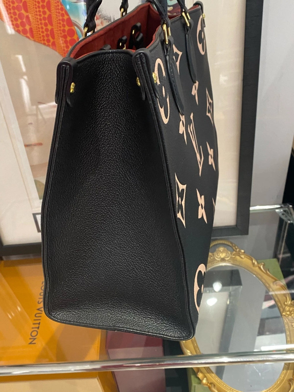 Louis Vuitton Onthego Medium Grained Leather Tote Bag For Women