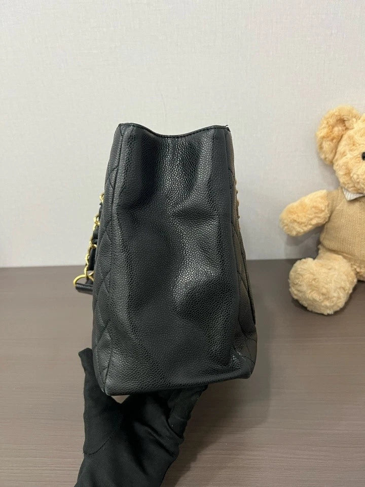 Chanel Black Gold Leather GST Shoulder Bag For Women