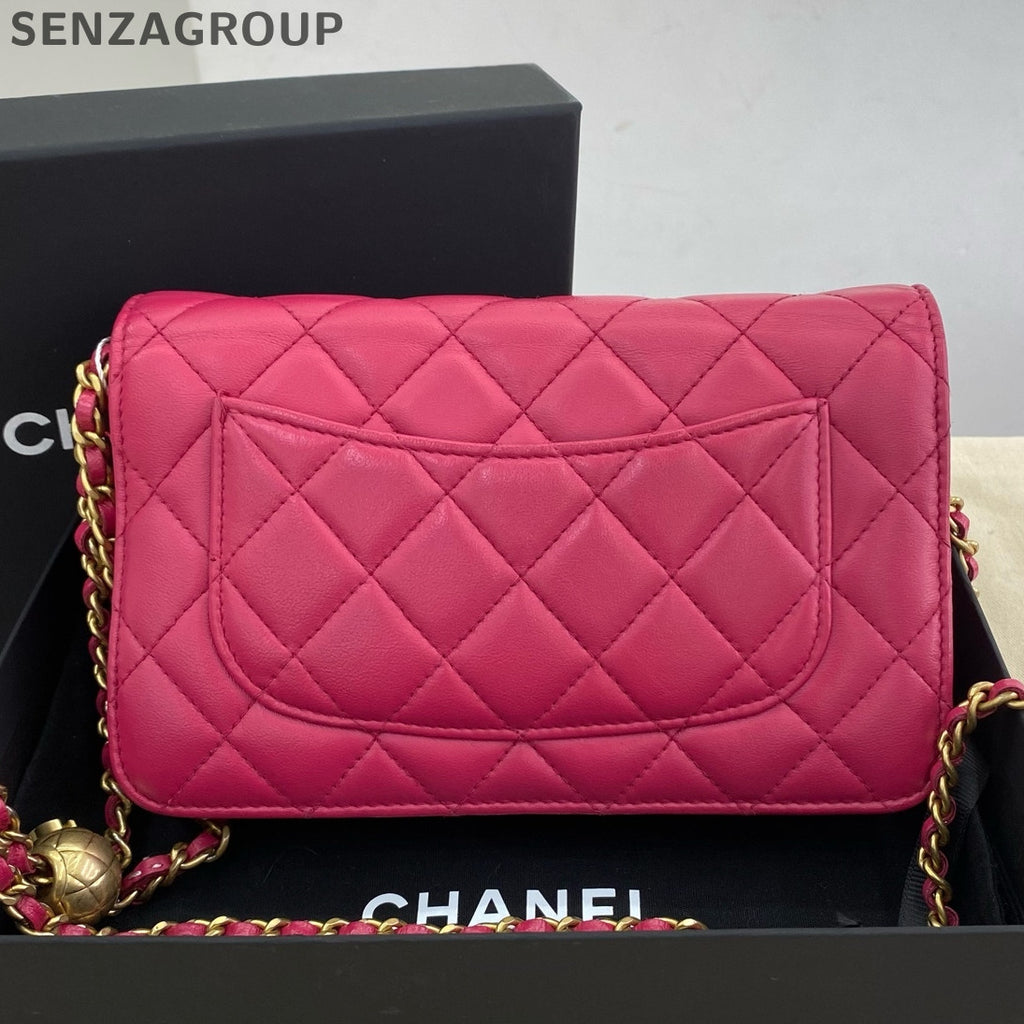 Chanel Lambskin WOC Quilted Chain Shoulder Crossbody Bag Pink Gold