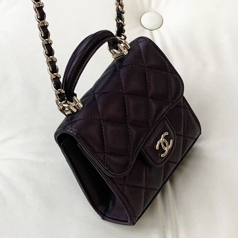 Chanel Lambskin Chain Top Handle Crossbody Bag Red Gold Hardware Women S