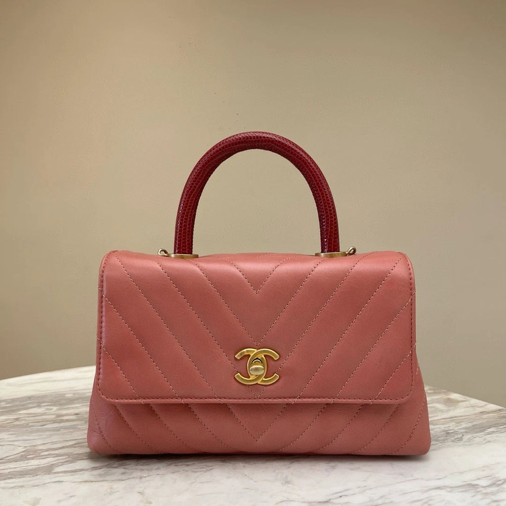 CHANEL Coco Handle PM Pink Gold Hardware Top Handle Crossbody Women