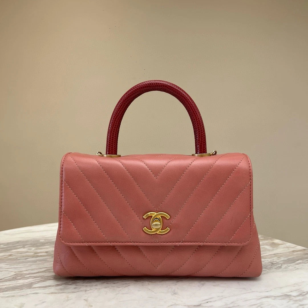 CHANEL Coco Handle PM Pink Gold Hardware Top Handle Crossbody Women