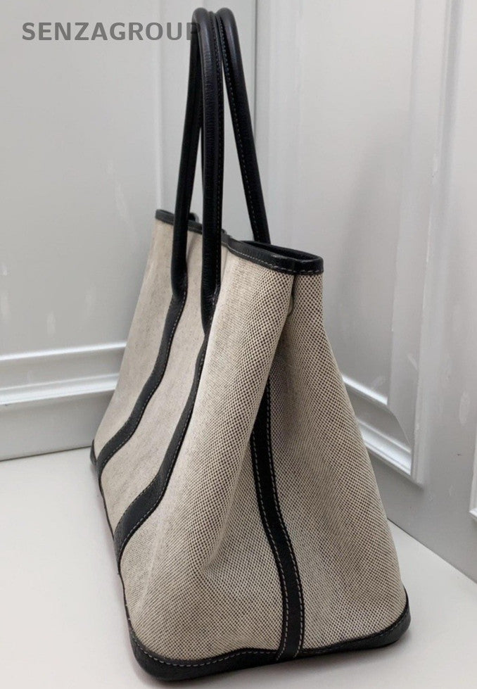 Hermès Garden Party Canvas Top Handle Shoulder Bag Women Gray