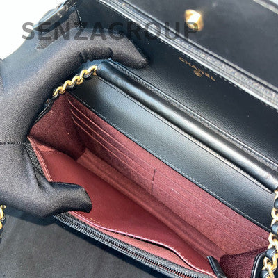 Chanel Black Gold Quilted WOC Chain Bag Classic Women's