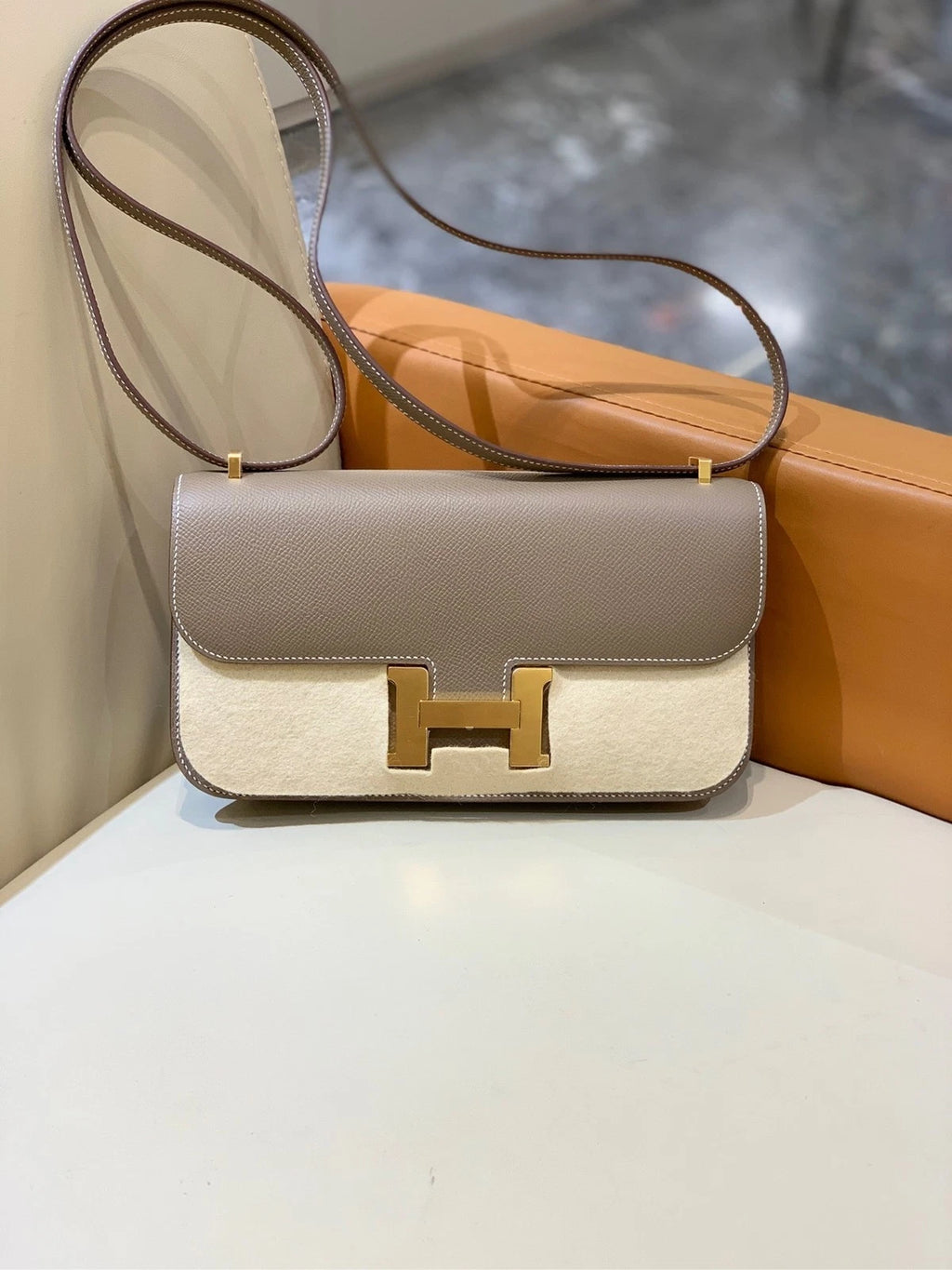 Hermes Constance Elan Epsom Leather Grey Shoulder Bag For Women