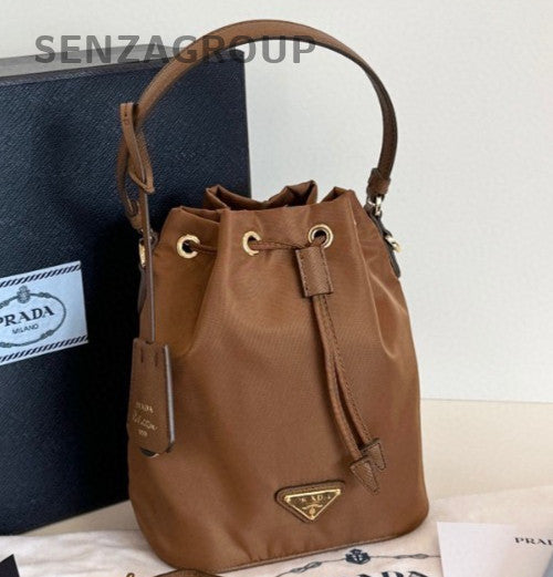 Prada Re-EditionRe-Nylon Mini Bucket Top Handle Bag Crossbody Brown Gold Women