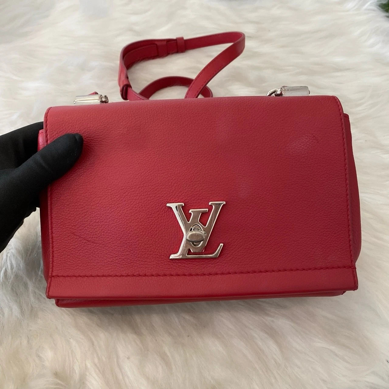 Louis Vuitton Lockme BB Leather Shoulder Bag Red Silver Women's Classic