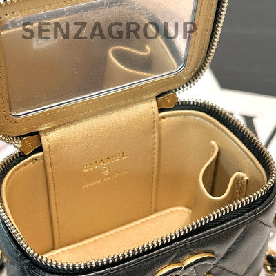 Chanel 24A Black Mini Square Flap Bag Gold CC Chain Crossbody