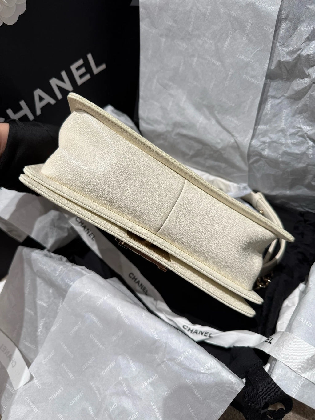 CHANEL Leboy Medium White Leather Shoulder Bag For Women