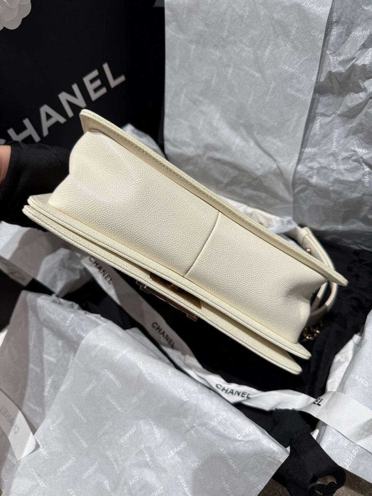 CHANEL Leboy Medium White Leather Shoulder Bag For Women