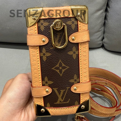 Louis Vuitton Monogram Side Trunk Chain Crossbody Bag Brown Gold