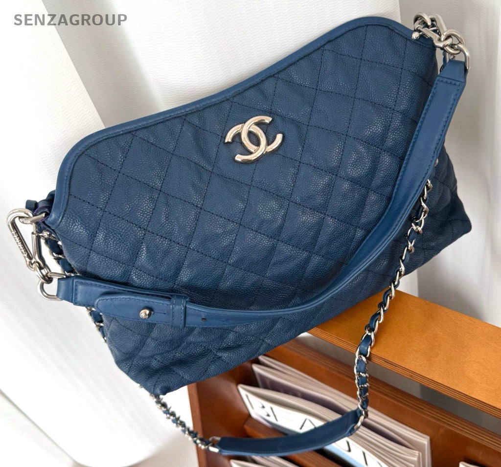 CHANEL Hobo caviar Chain 2way Shoulder bag Diamond pattern Women Handbag Blue