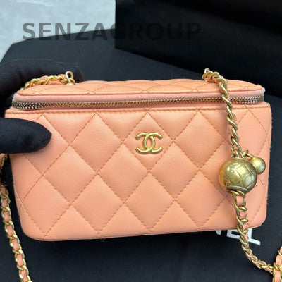 Chanel Quilted Pink Gold Ball Long Box Chain Shoulder Crossbody Bag